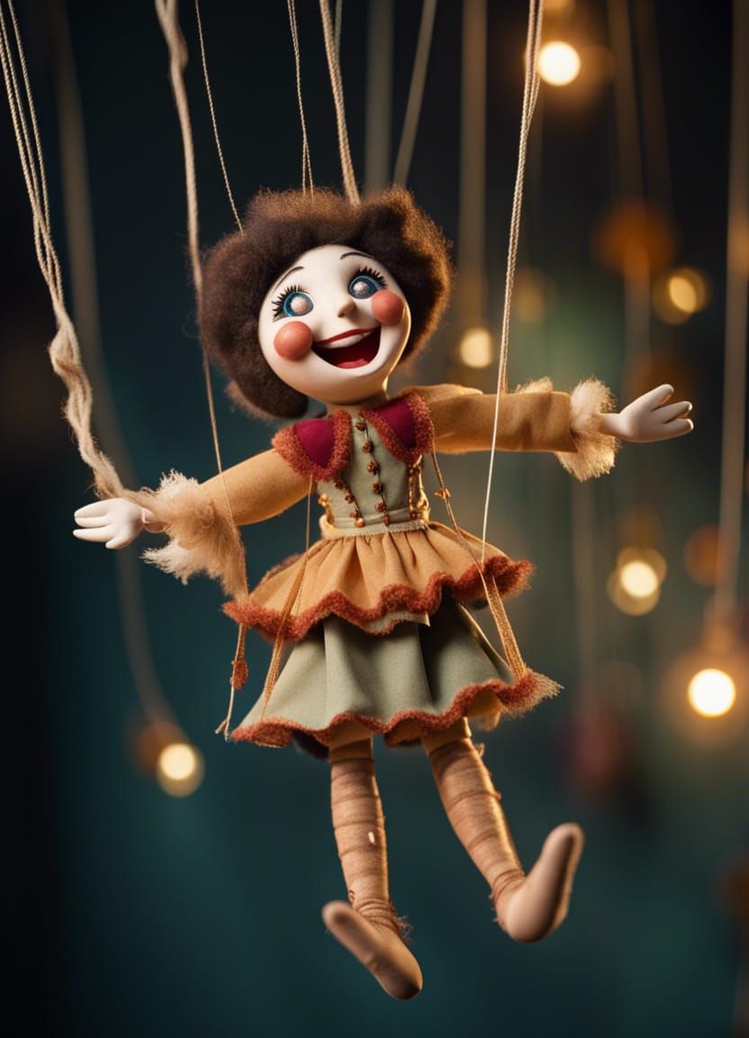 Charming Marionette Puppet Suspended in Mid-Air