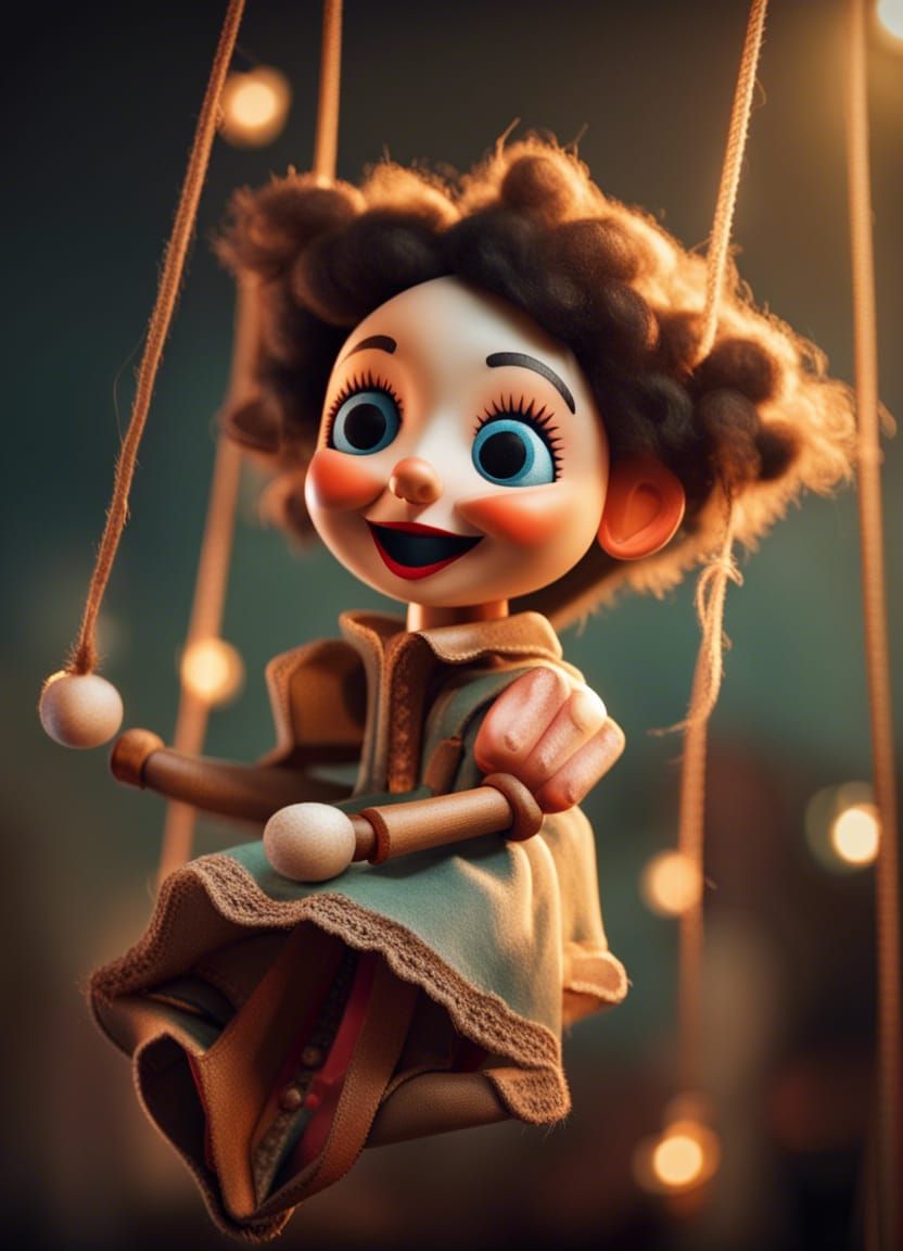 Whimsical Puppet Suspended in Mid-Air