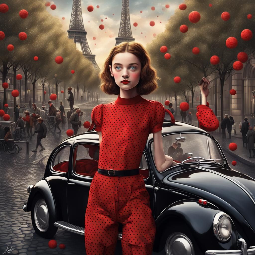 Girl with Yo-Yo Beetle in Paris, Detailed Matte Painting