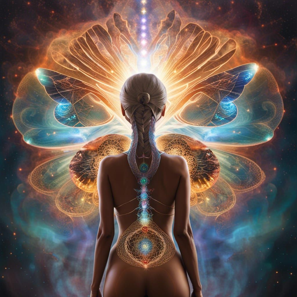 Radiant Woman with Kundalini Energy and Butterfly Wings