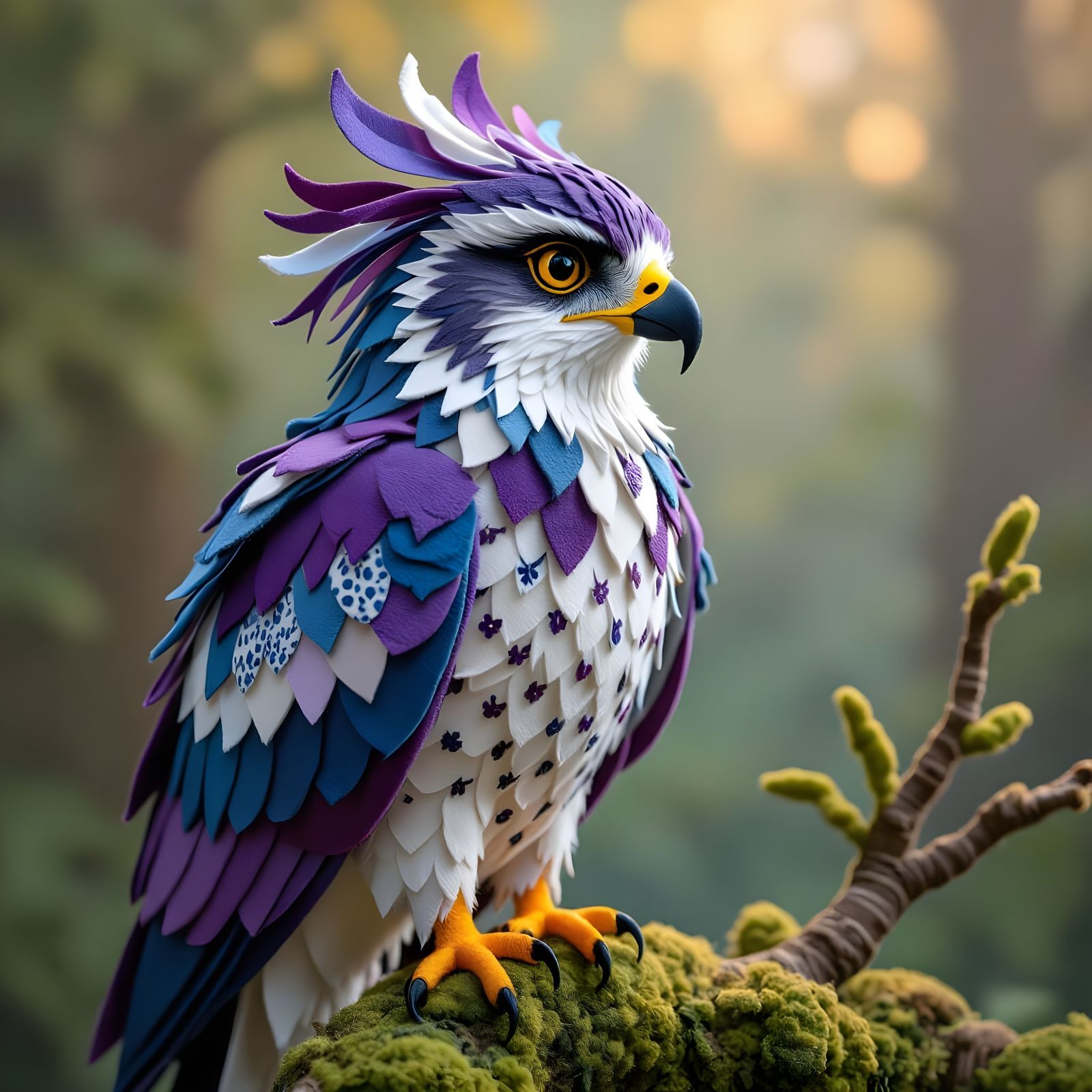 Magnificent Felt Hawk Sculpture with Frilly Crest
