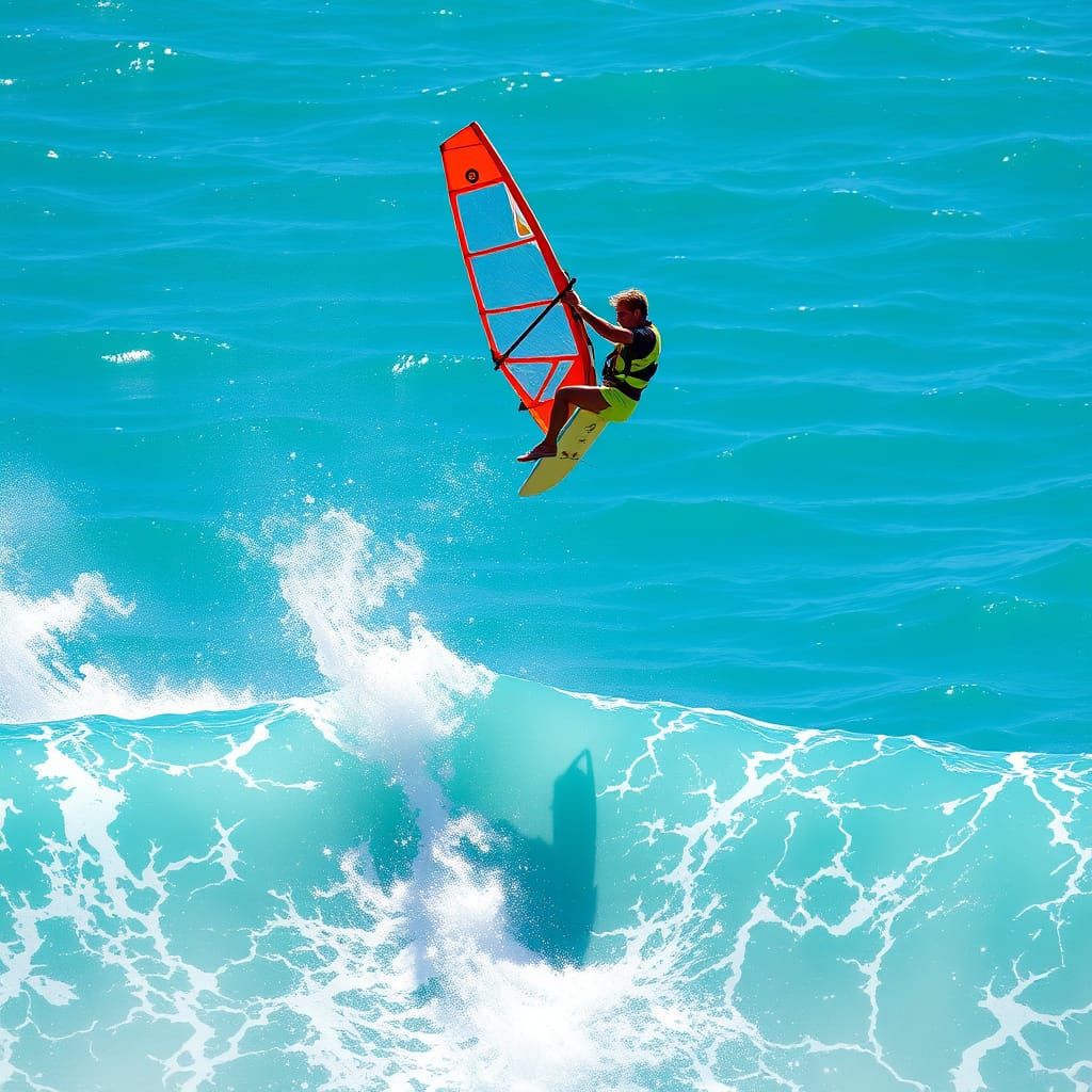 Thrilling Windsurfer Soars Through Air in Vibrant Turquoise ...