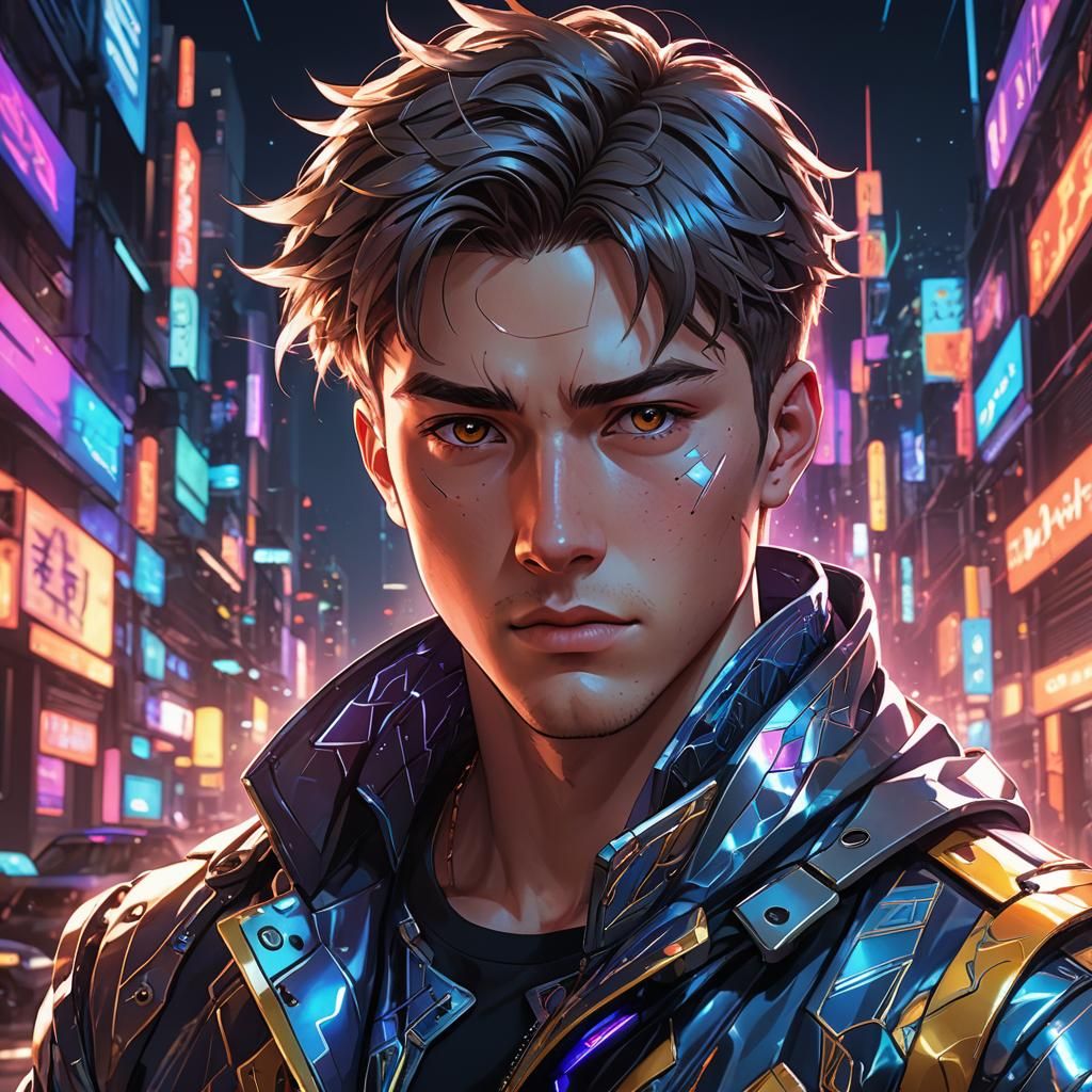Futuristic Anime Portrait with Dramatic Lighting