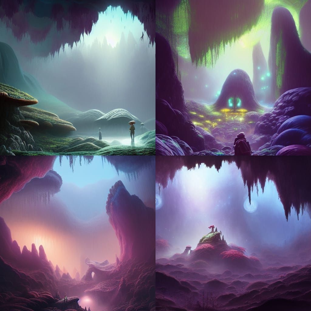 Mushroom Forest Cave with Purple Glow