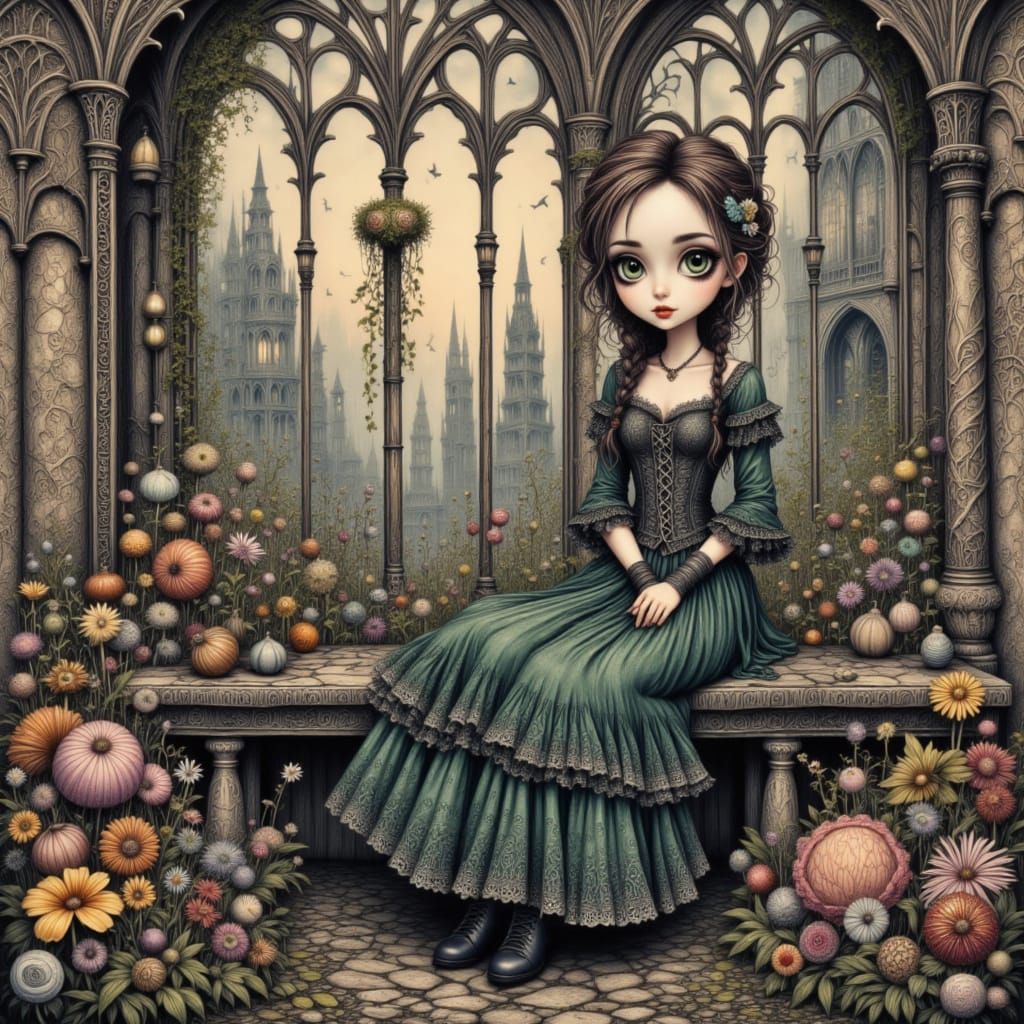 Gothic Serenity with Wildflowers