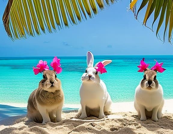 Rabbits Enjoying Tropical Beach Vacation