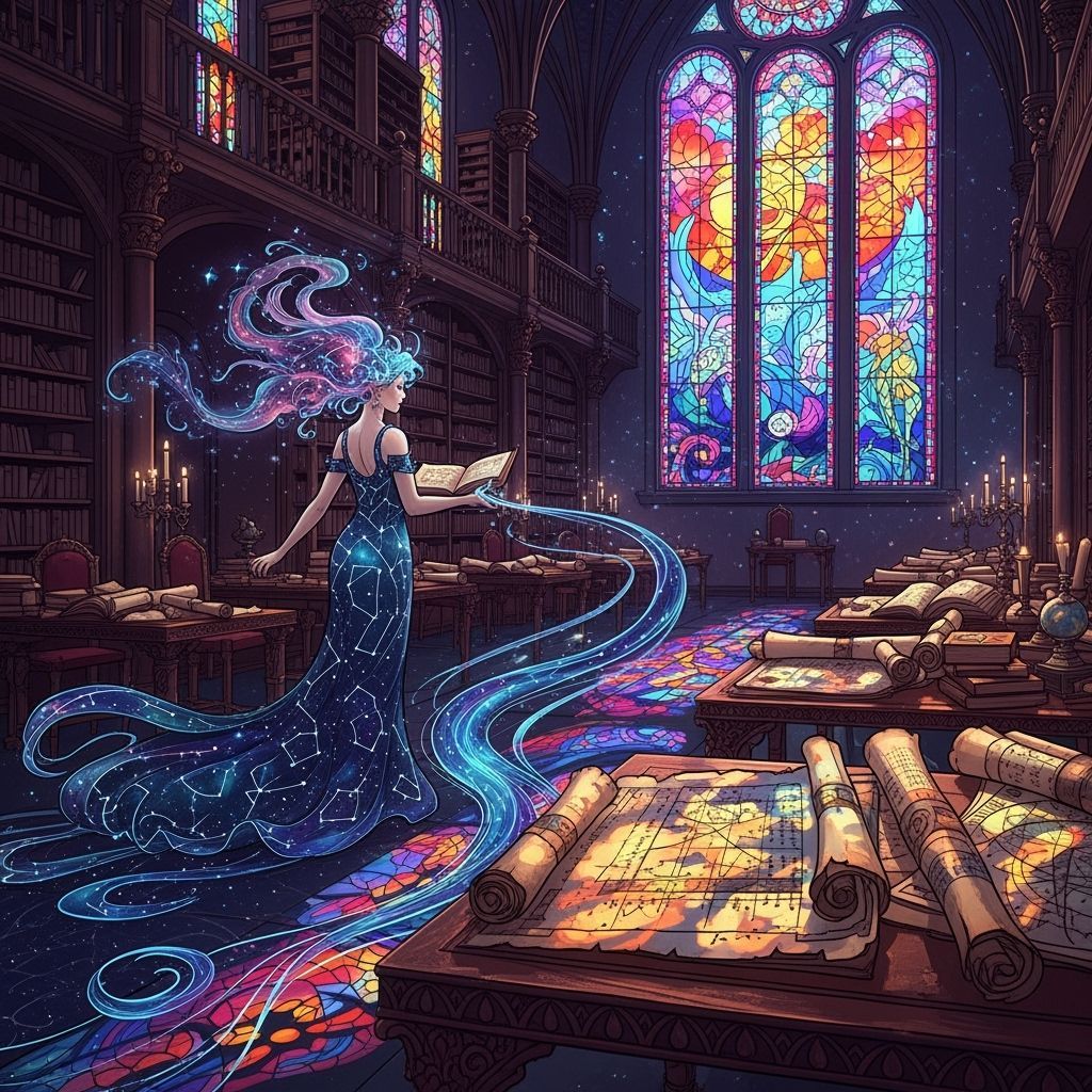 Celestial Librarian in Ethereal Starlight Library