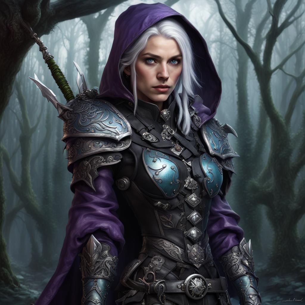 D&D Rogue Changeling in Black Leather Armor