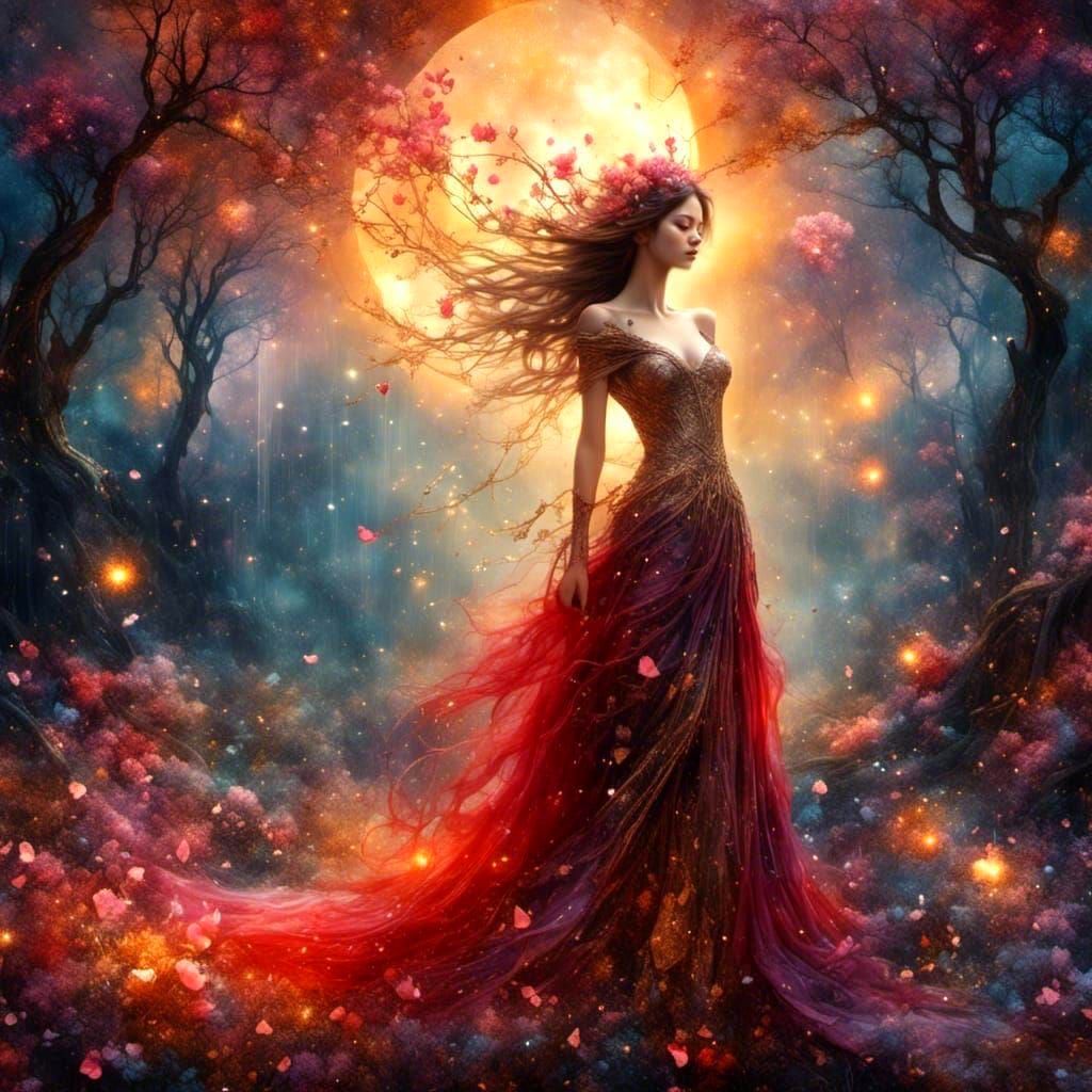 Neon Grunge Meadow Aglow with Blood Moon