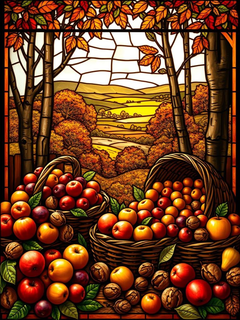 Autumn Harvest Stained Glass Window