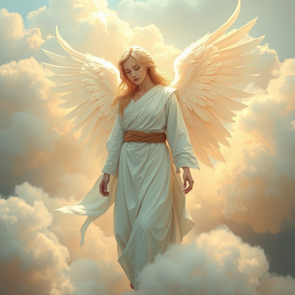 Ethereal Angel in Flowing White Robes