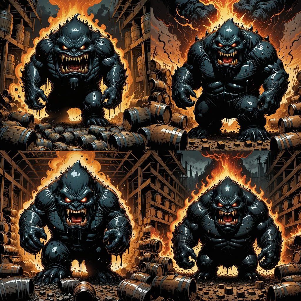 Gigantic Black Blob with Angry Face in Comic Book Art