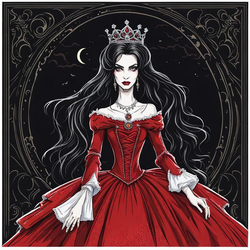 Vampire Woman in Red Gown and Tiara