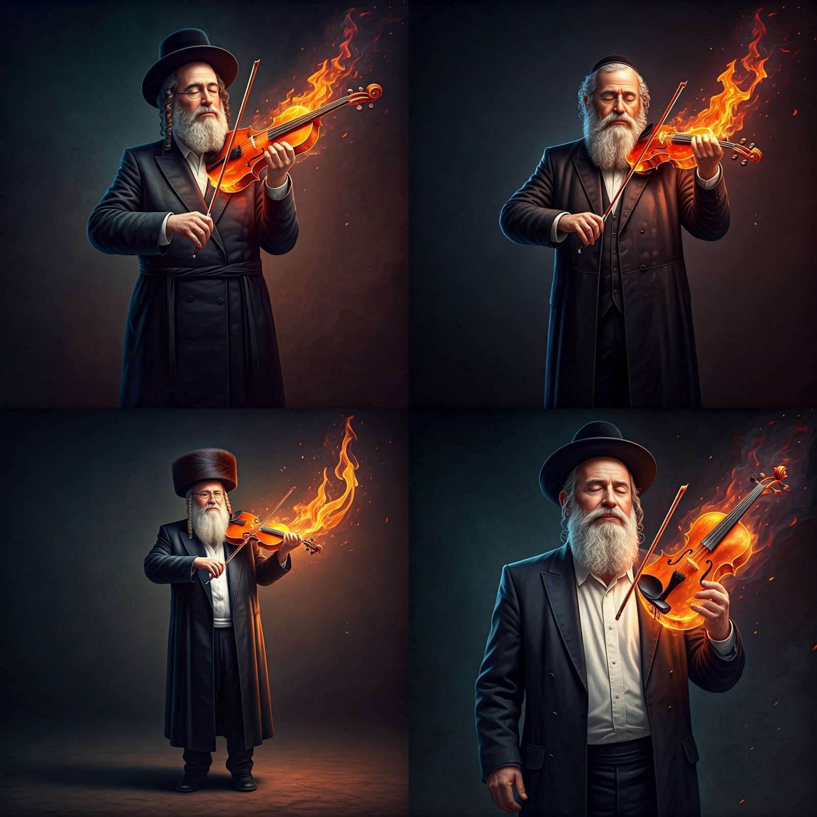 Hasidic Man with Fiery Violin, Digital Art
