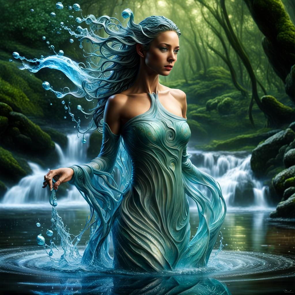 Ethereal Water Elemental Dryad on Stormy Shore