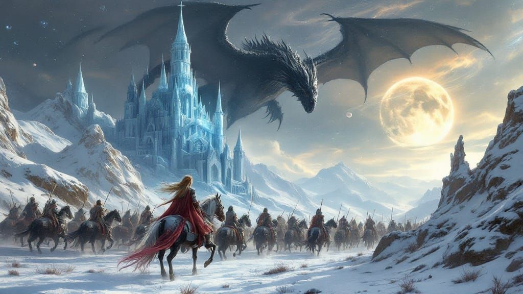 Ethereal Princess Leads Knights into Battle Against Fiery Dr...