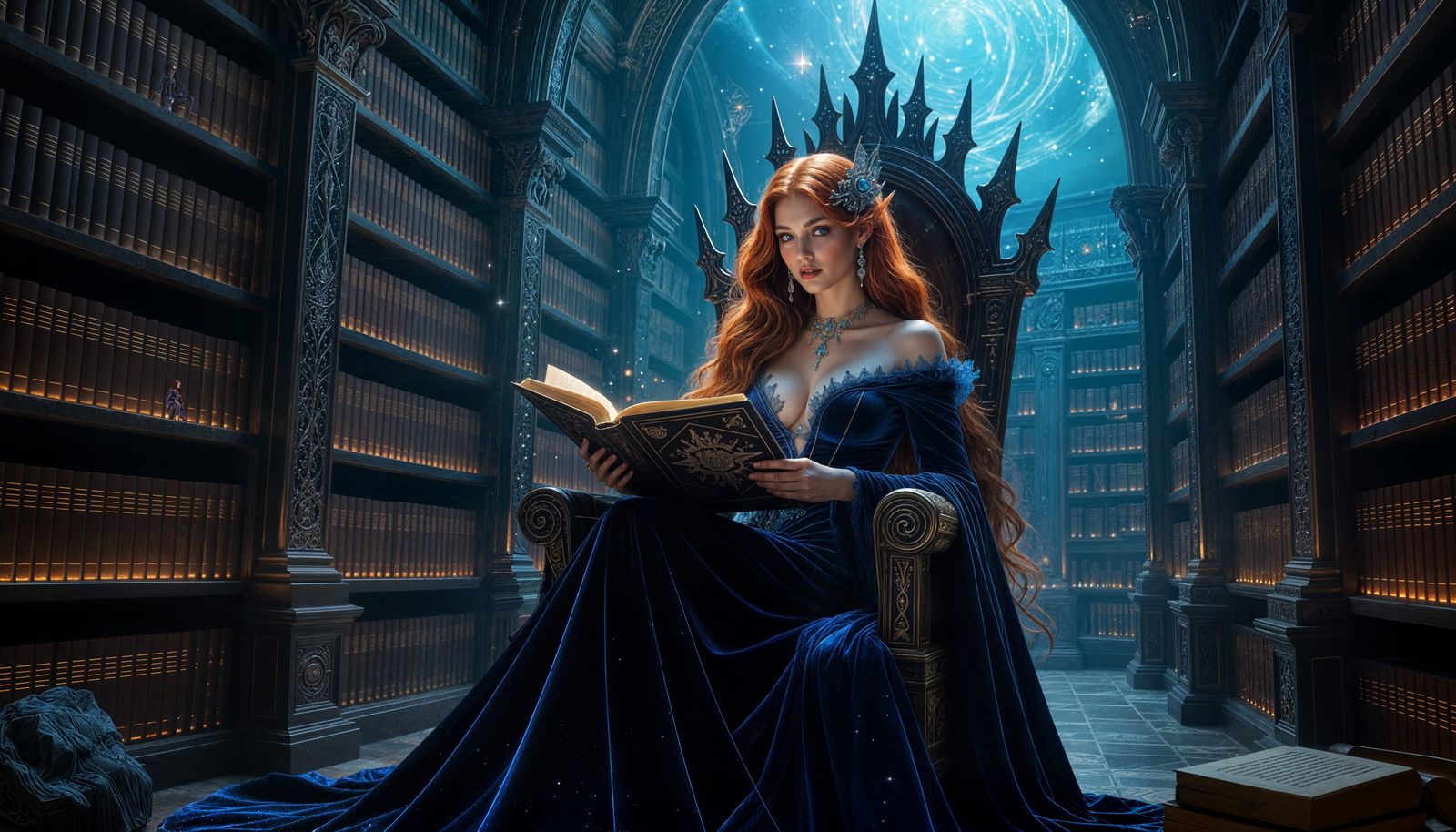 Gothic Fairy Queen in Celestial Library, Royo Style