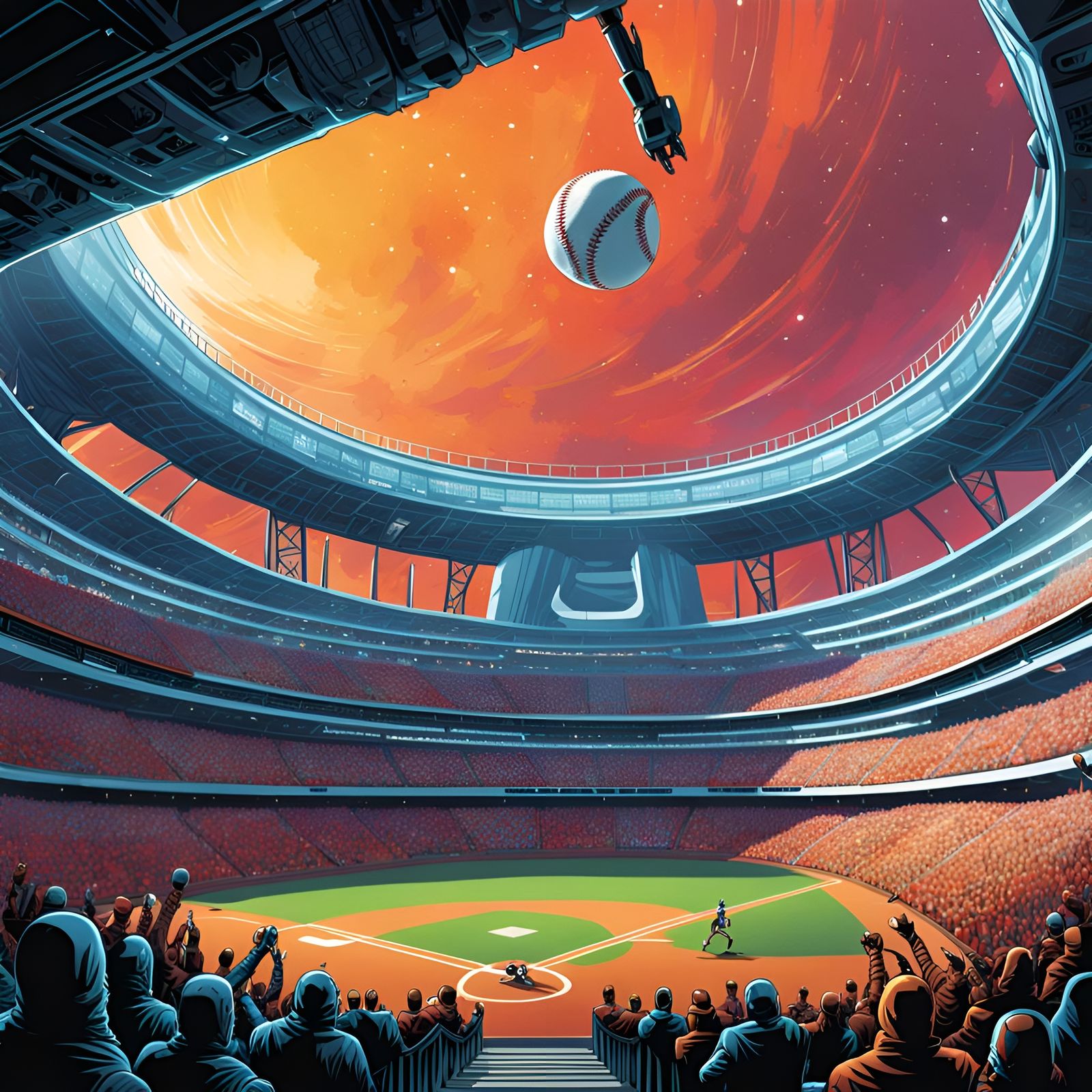 Futuristic Alien Baseball Game in Sci-Fi Stadium