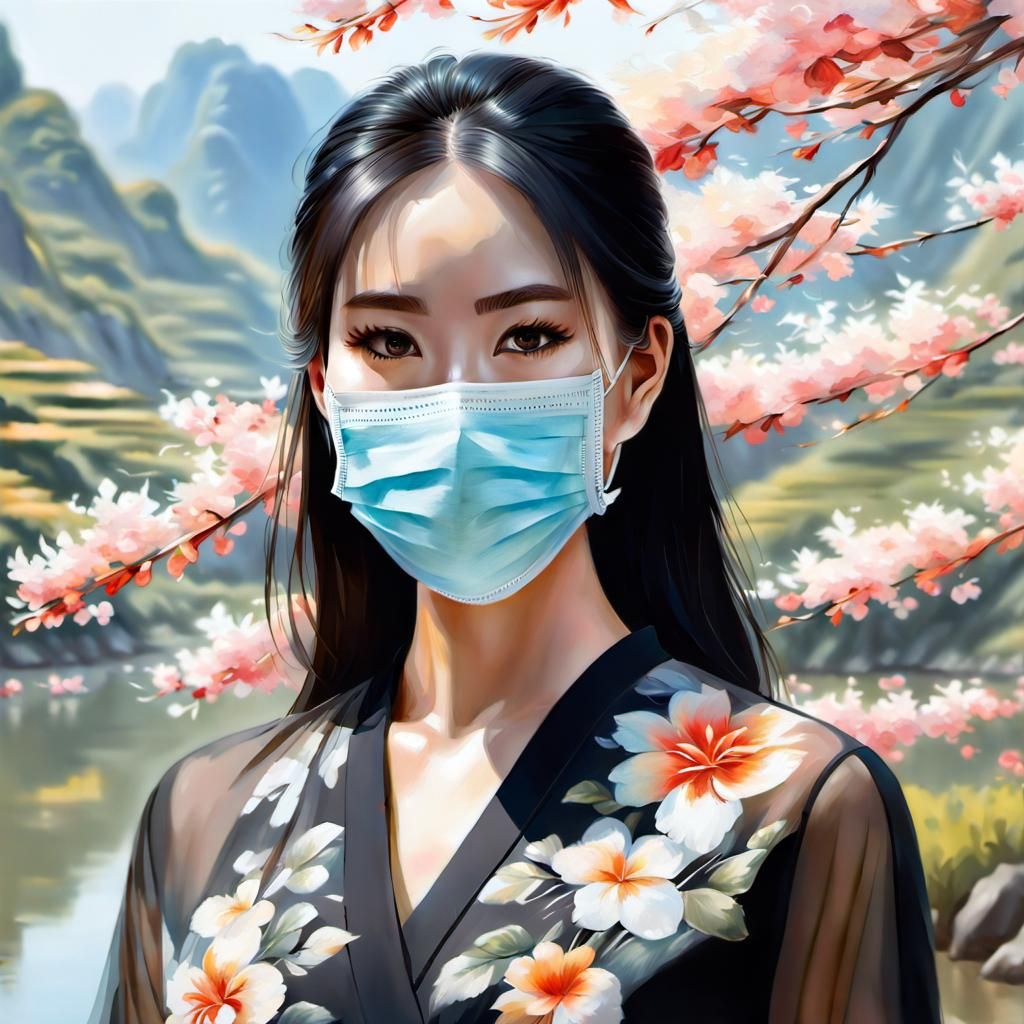 Vietnamese Girl in Mask: Realistic Portrait
