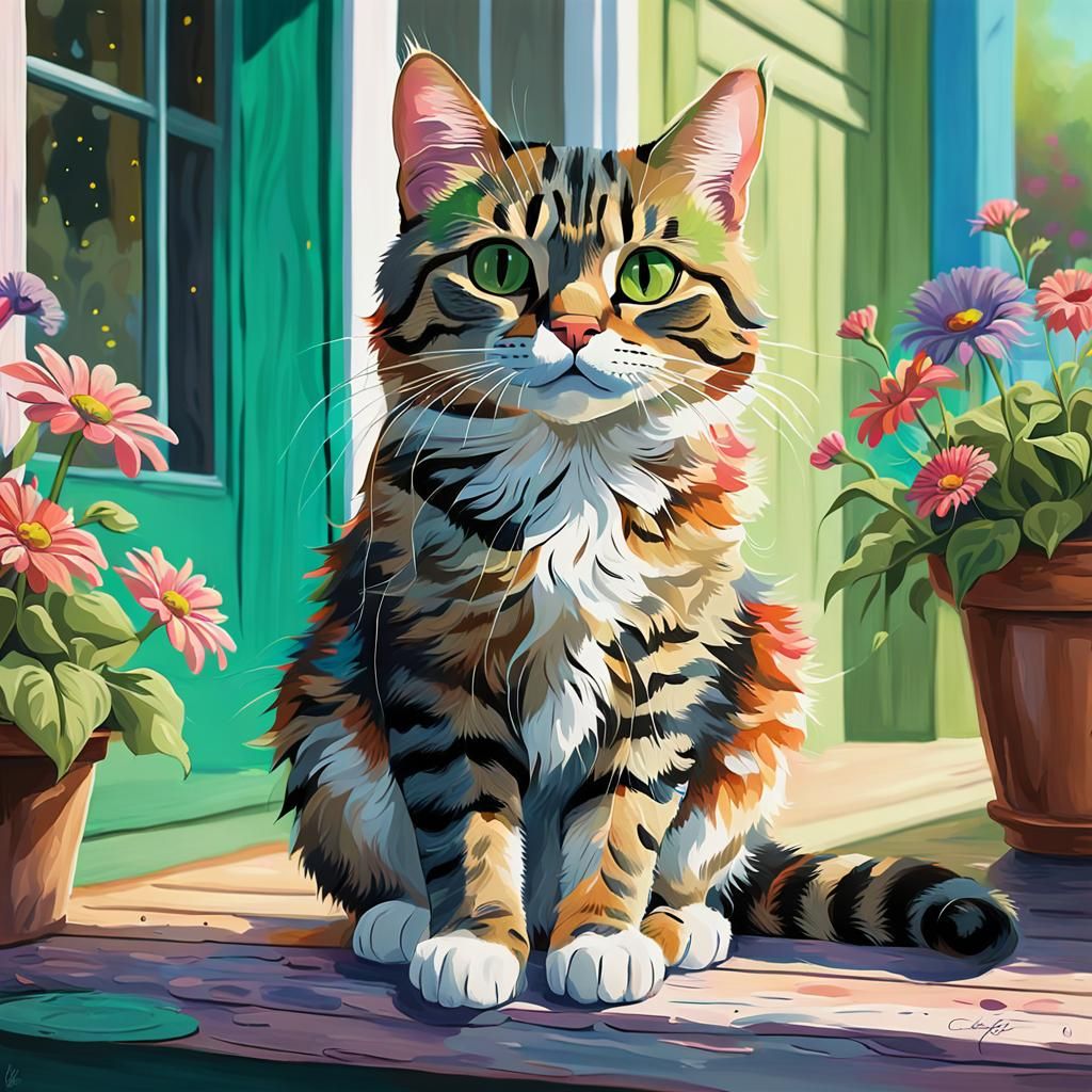 Whimsical Tabby Cat in Pixar-Style Wonderland