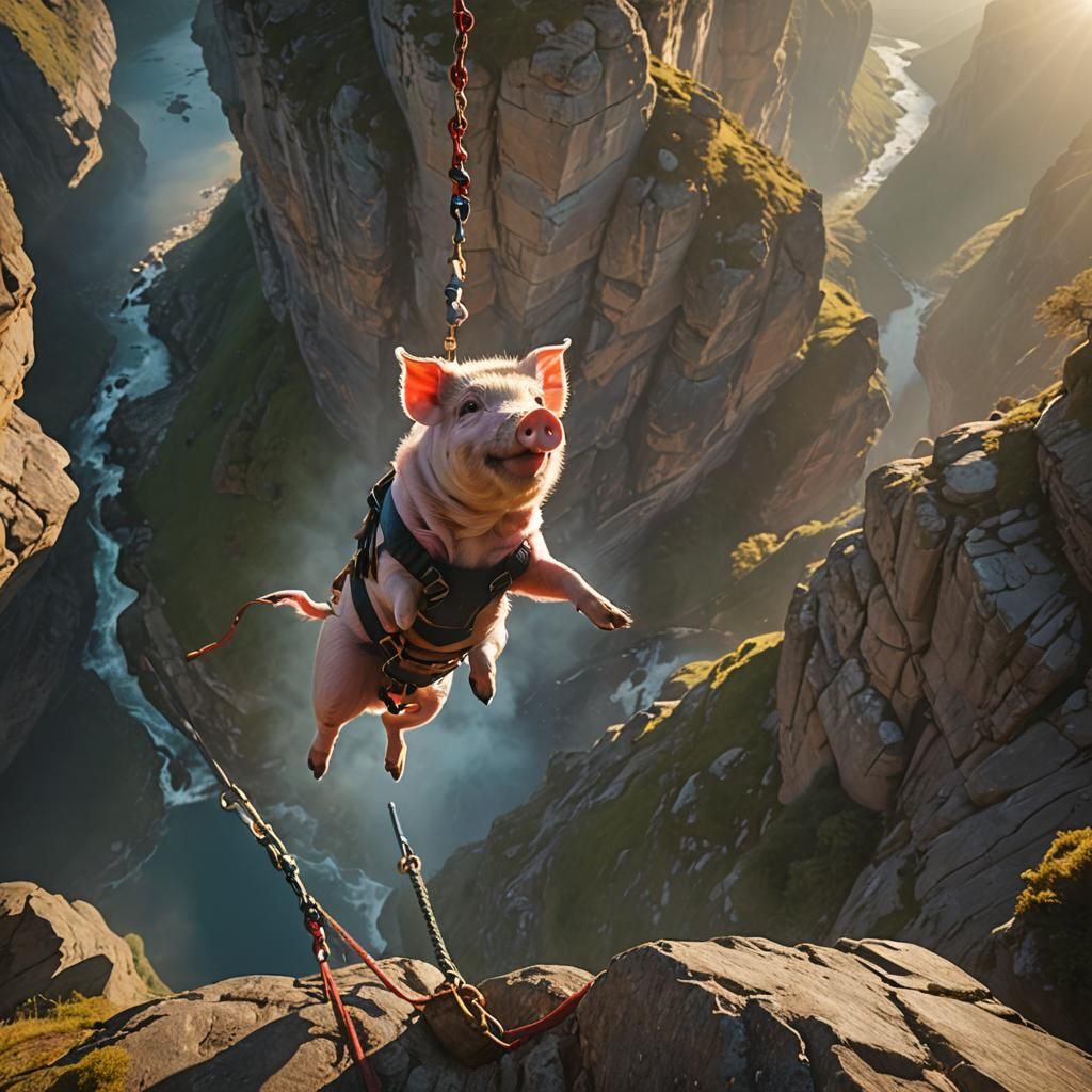 Pig's Bungee Jump: Cinematic Film Still
