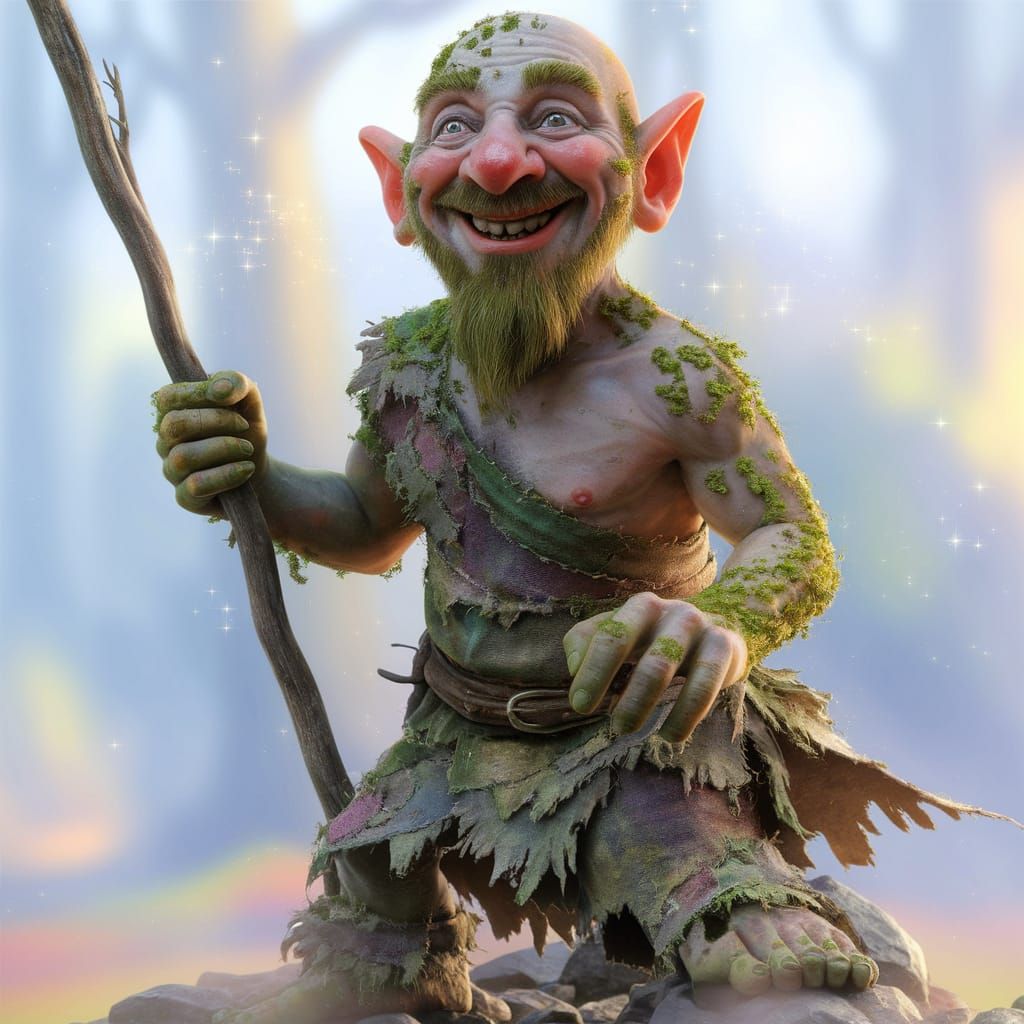Moss-Covered Dwarf in Whimsical Fairytale Scene