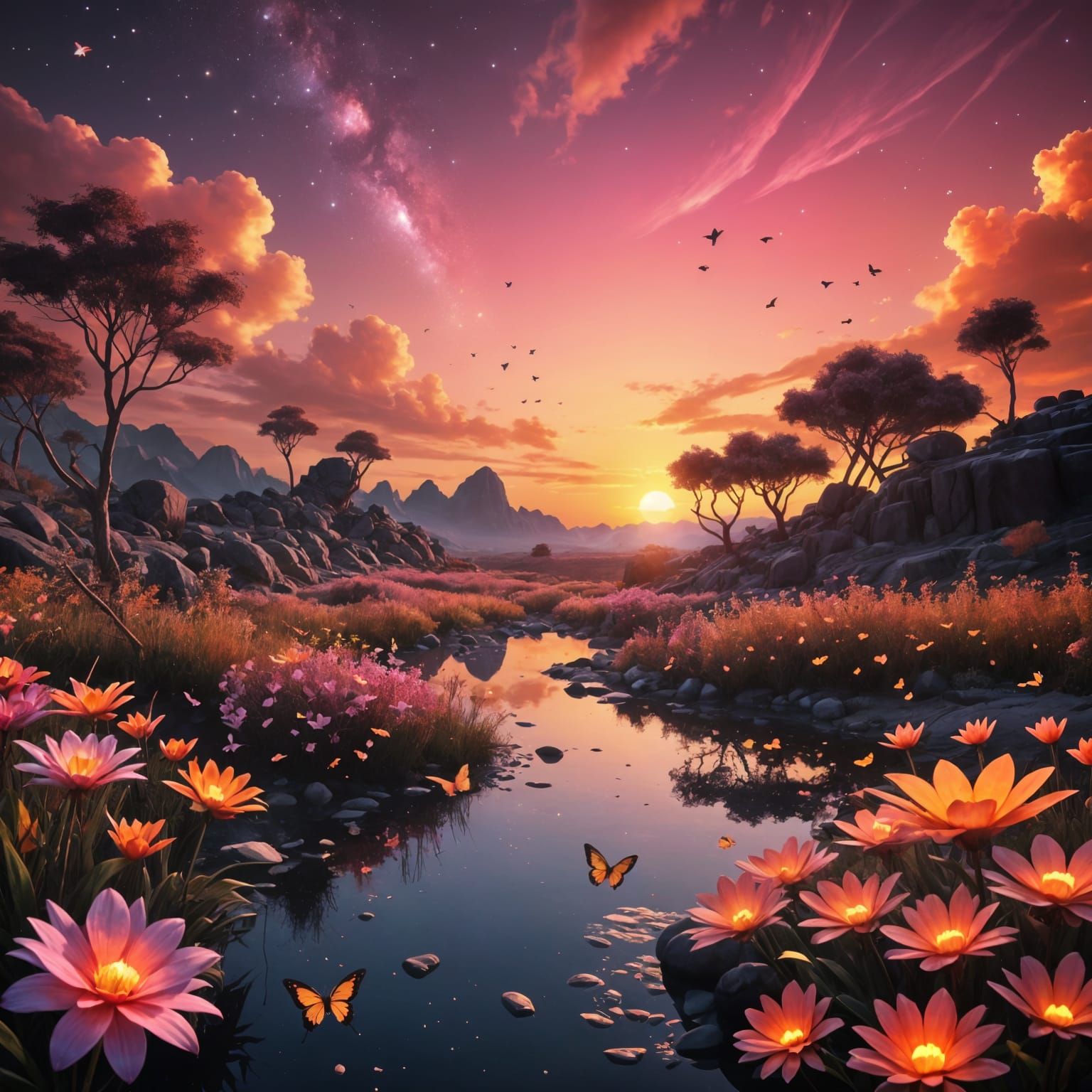 Enchanted Sunset in Vibrant Neon Hues