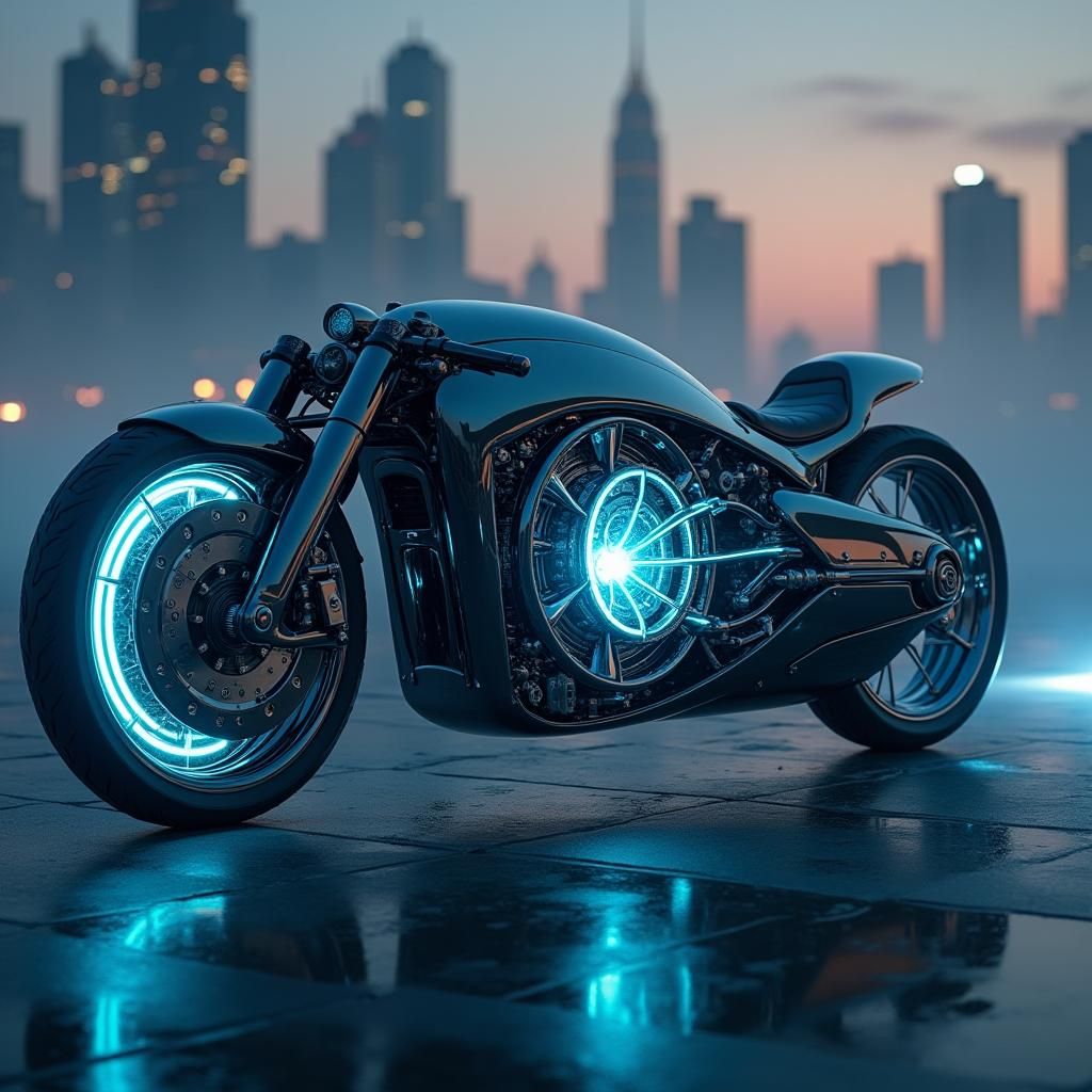 Nuclear Fusion Bicycle in Futuristic Industrial Style