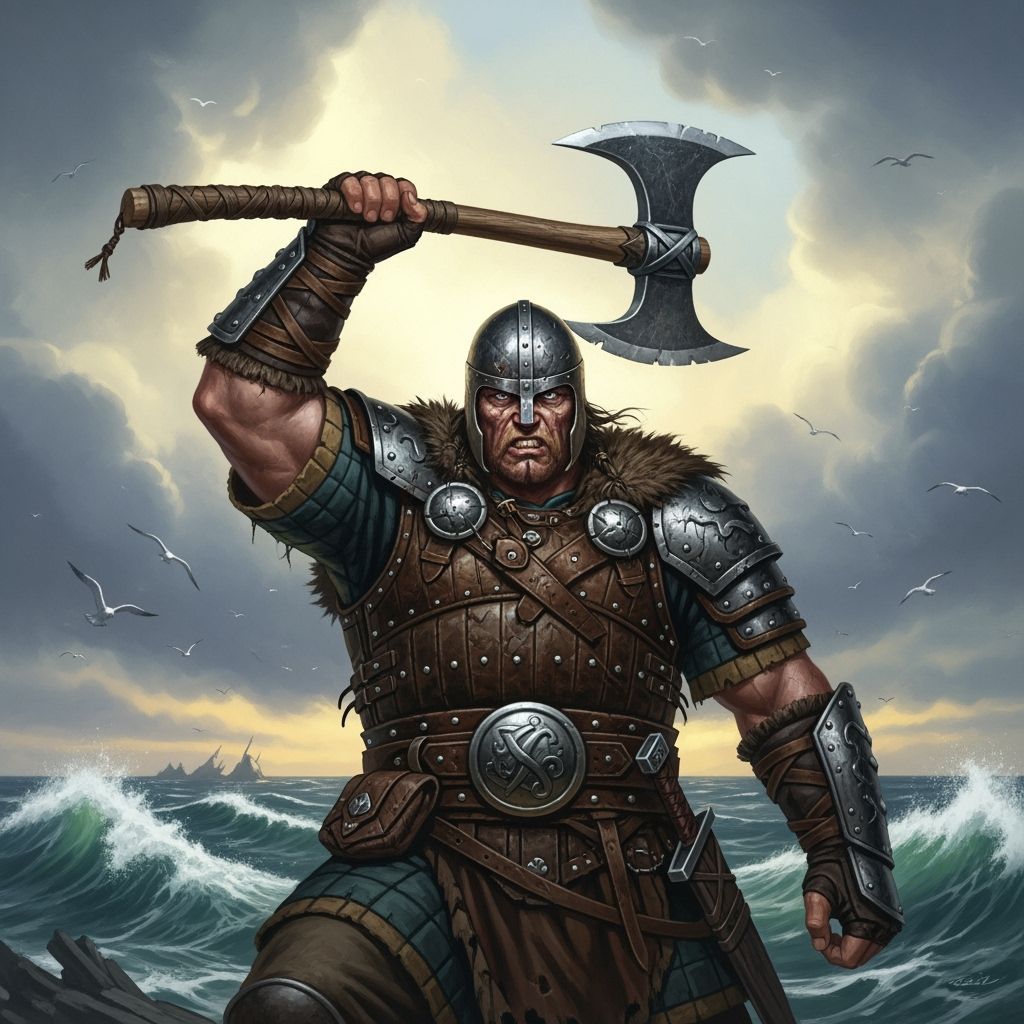 Viking Warrior with Axe in Dramatic Seascape