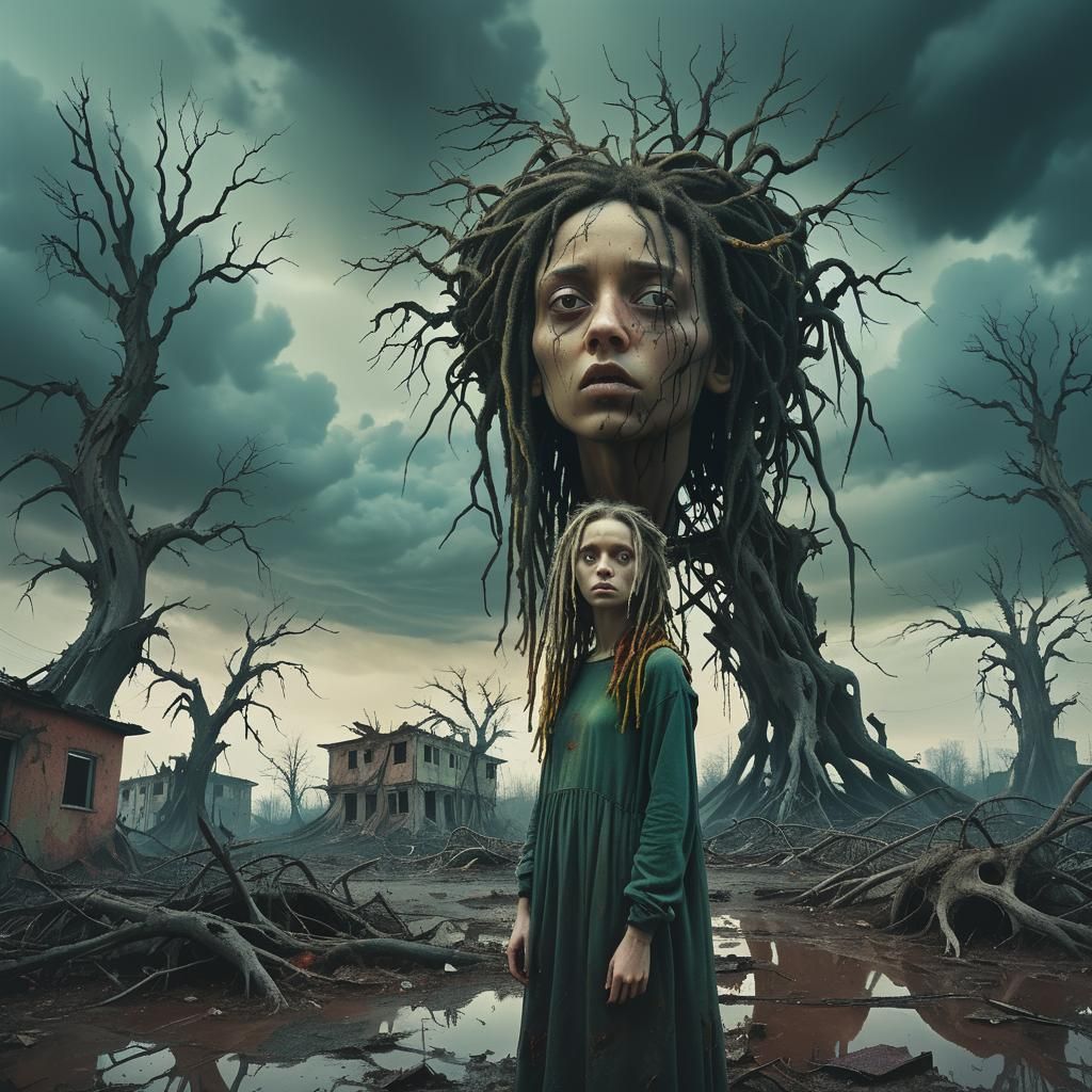 Dystopian Rasta Princess in Surreal Landscape