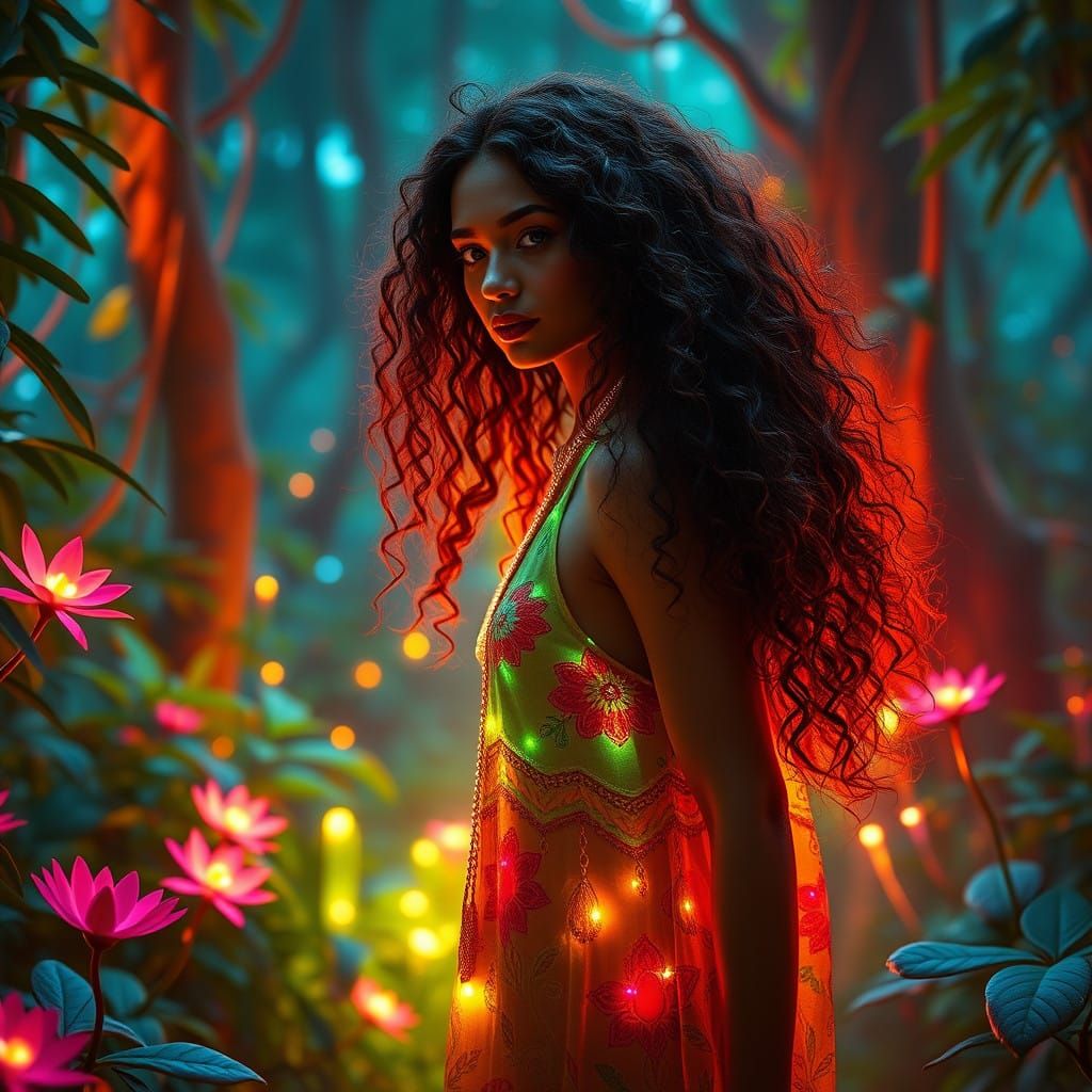 Mystical Bohemian Goddess in Lush Forest