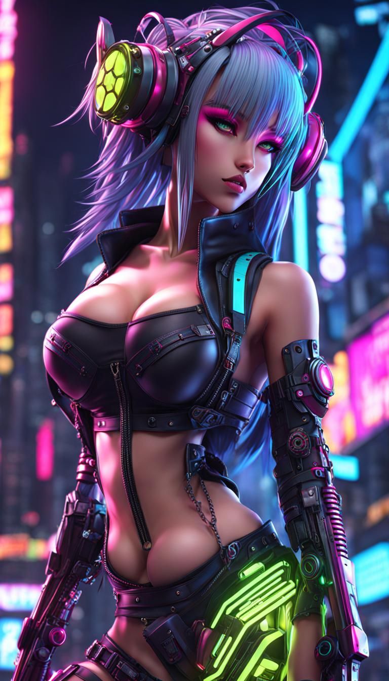 Cyberpunk Anime Girl in Neon 3D