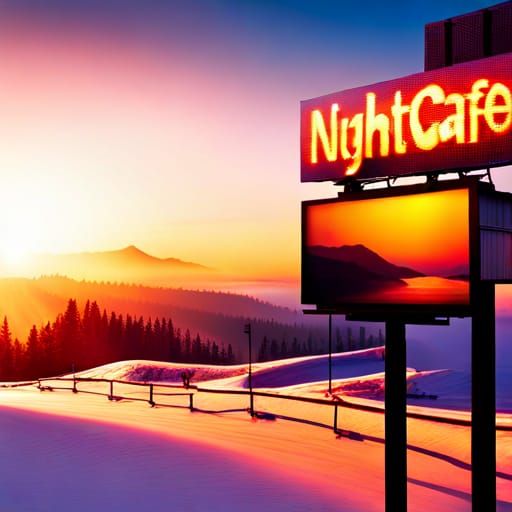 NightCafe is Art Billboard at Sunset in Hyperrealism