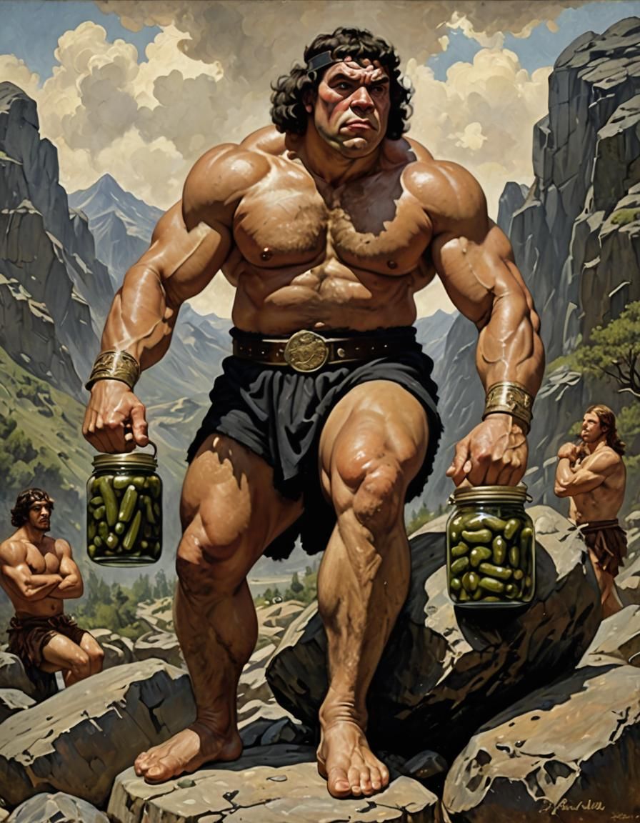 Andre the Giant and and normal size jar of pickles