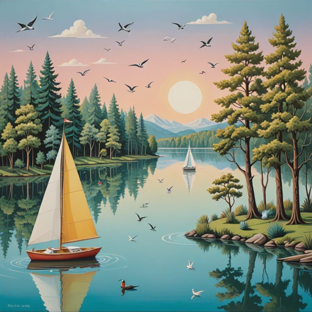 Dadaism Anti-War Sailboat in Pastel Colors