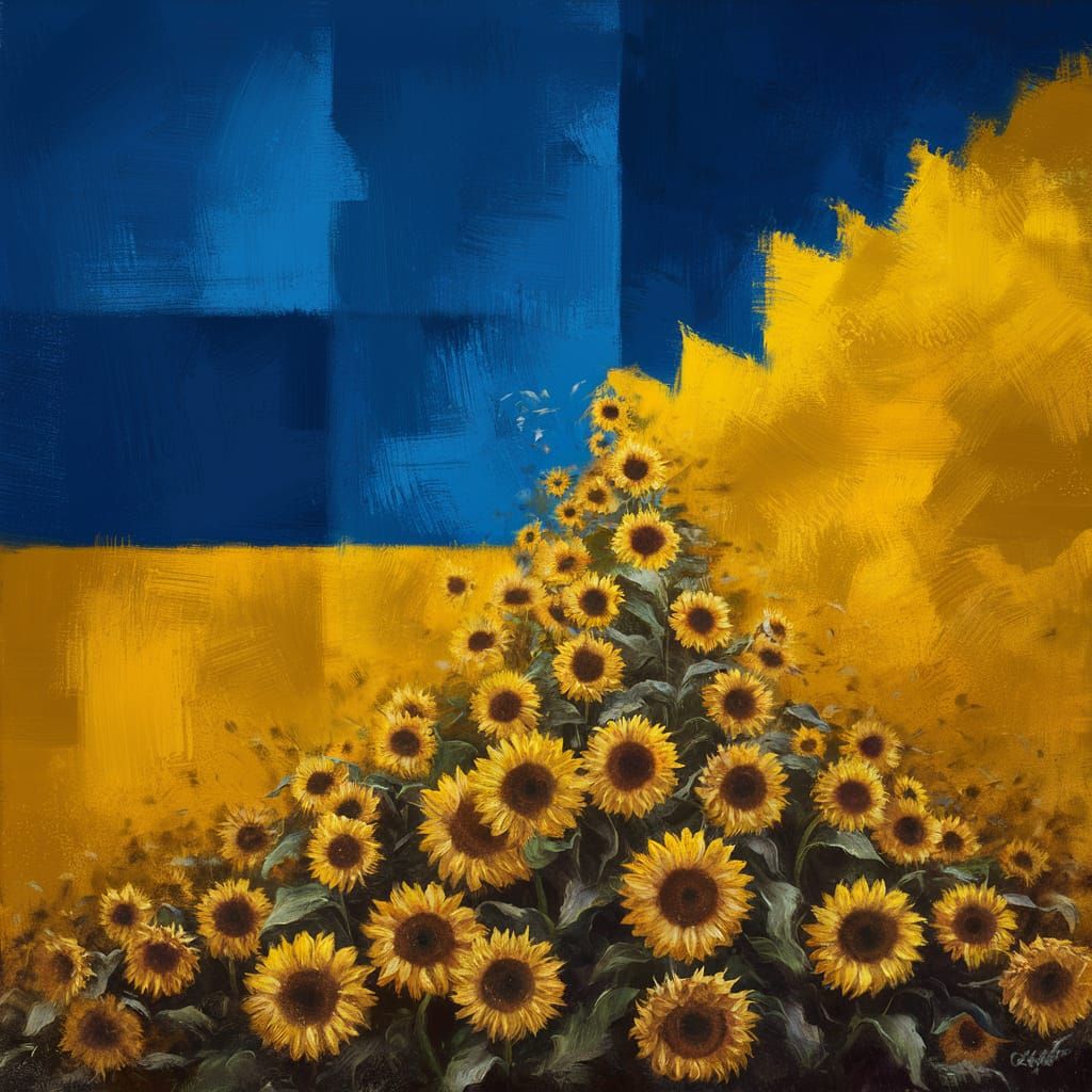 Vibrant Ukrainian Landscape in Geometric Abstract Style