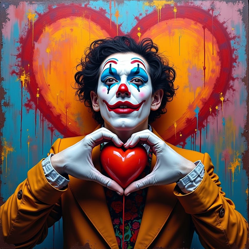 Expressive Mime Creates Heart in Graffiti Art