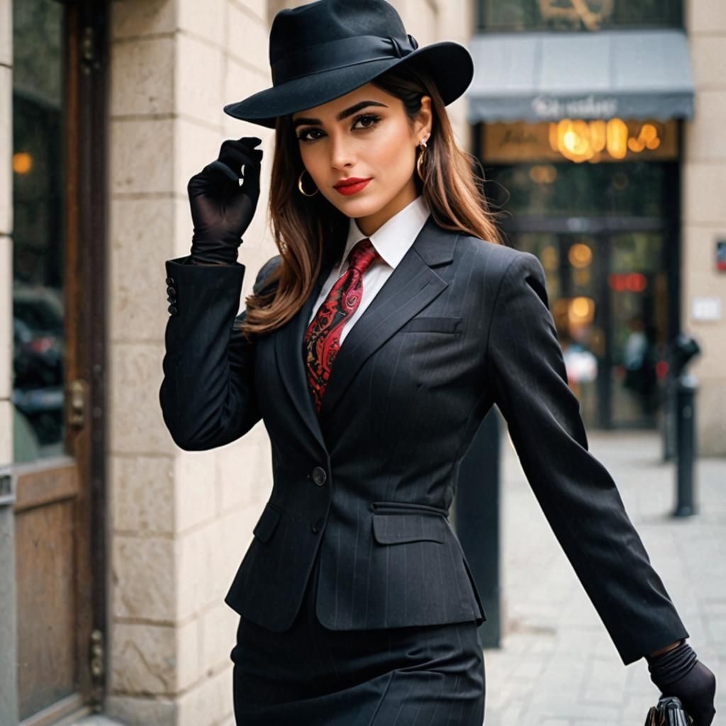 Elegant Iranian Woman in Pinstripe Business Suit
