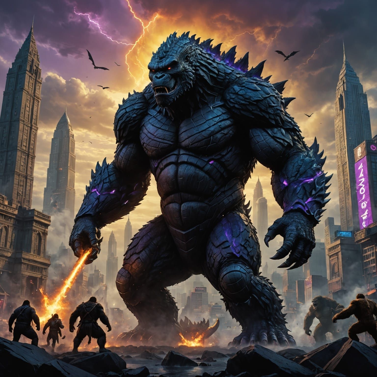 Godzilla vs King Kong in Epic Dark Fantasy Battle Scene