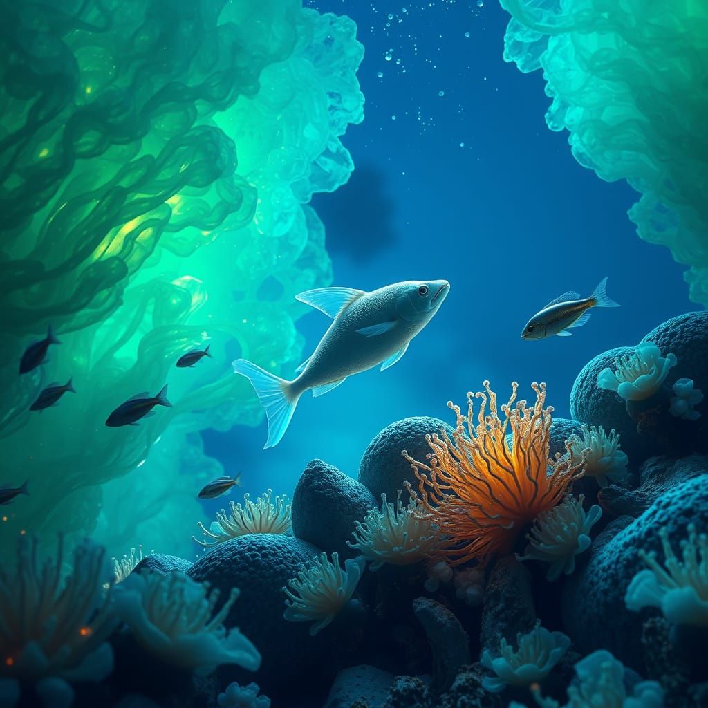 Octopus in Translucent Ocean: Digital Illustration