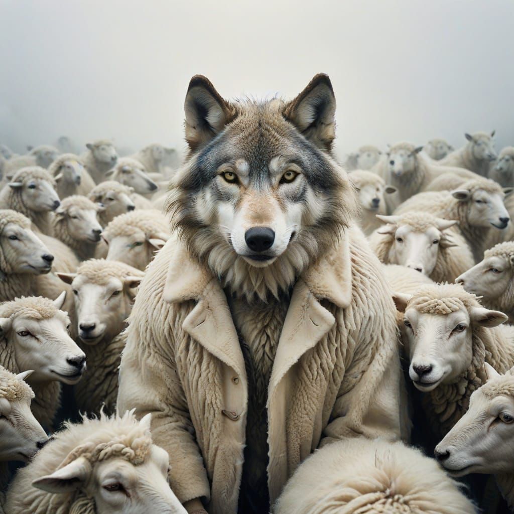 Surreal Wolf in Sheep's Clothing - Eerie Metaphor