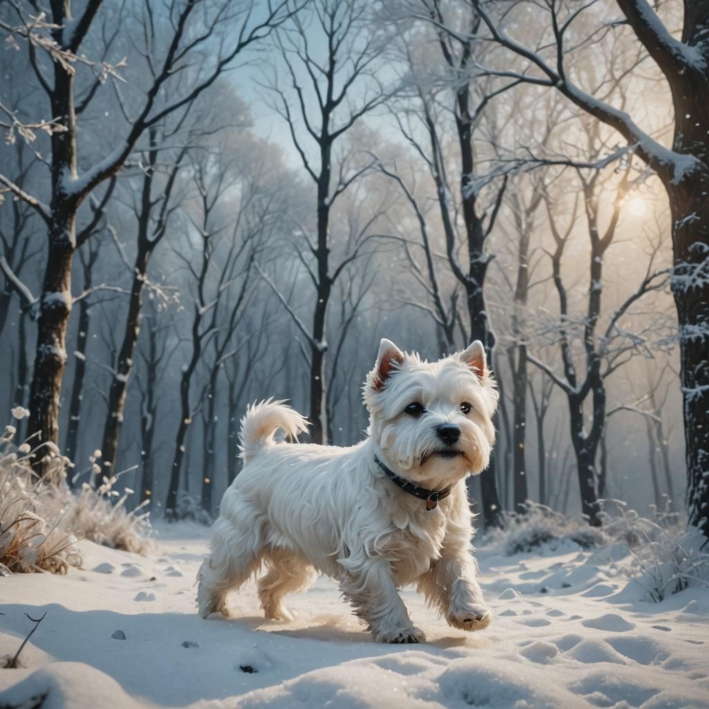 Westie in Snowstorm: Impasto Oil Painting