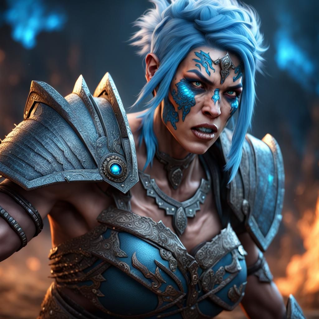 Enraged Goliath Barbarian with Glowing Tattoos, Digital Art