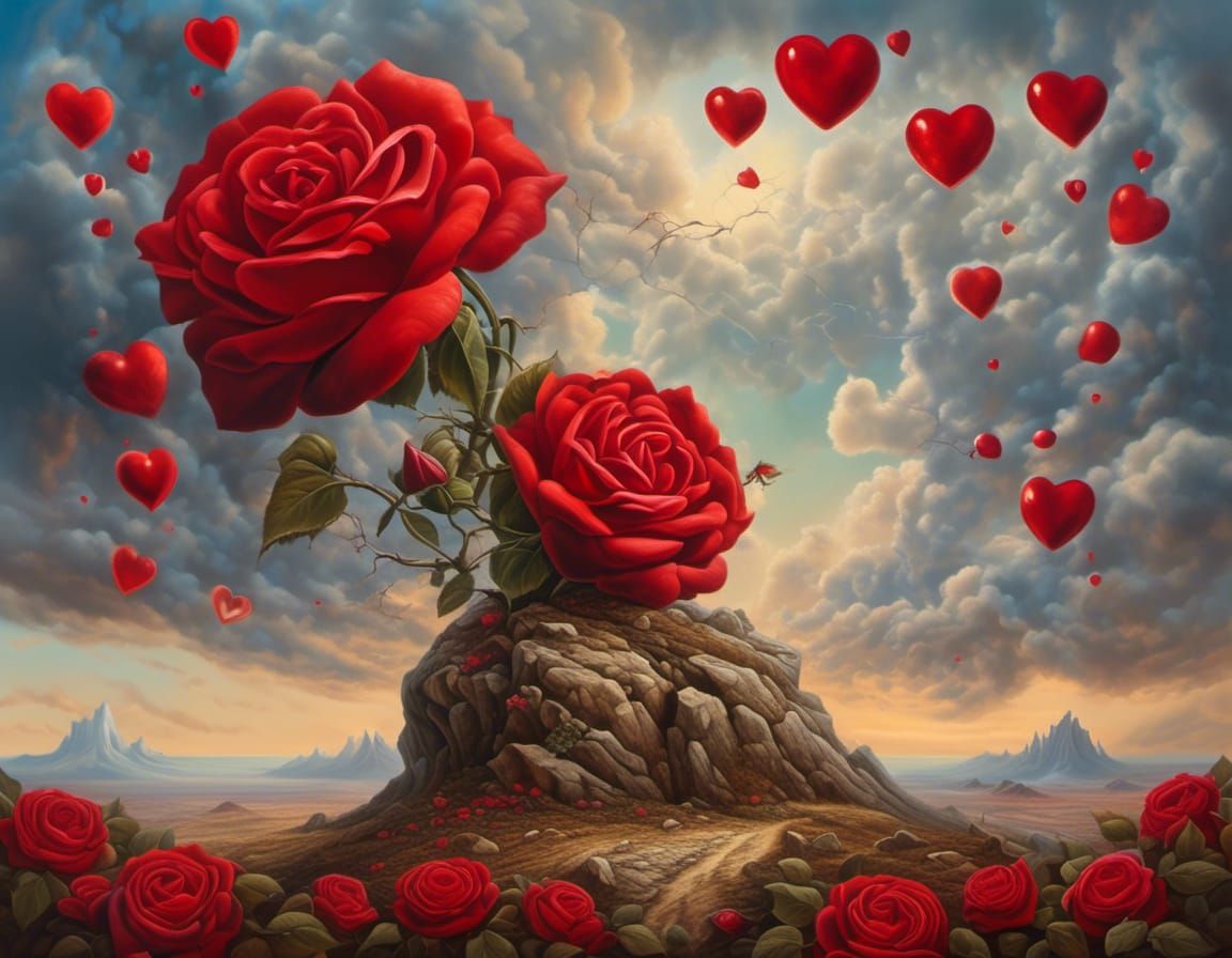 Lovers United as Stone: Surreal Oil Painting