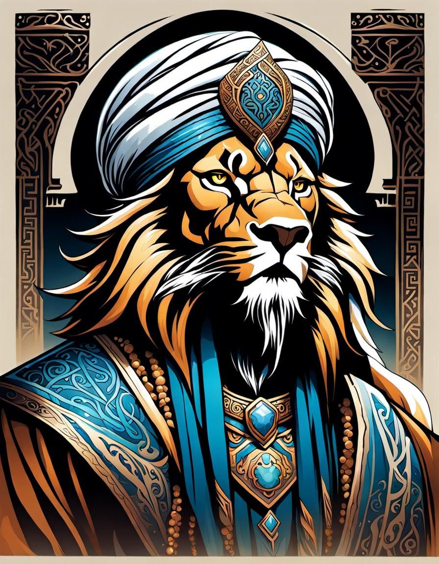 Anthropomorphic Lion Warrior in Art Nouveau Style