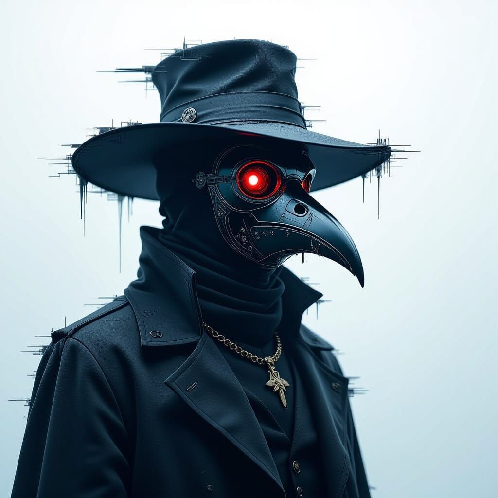 Glitch Art Portrait of Plague Doctor
