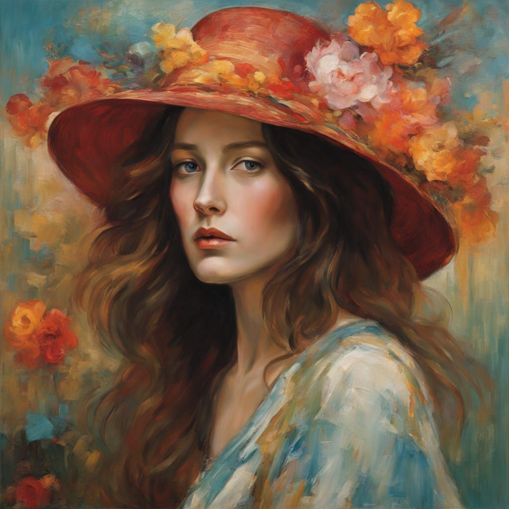 Elegant Woman in Rich Abstract Backdrop