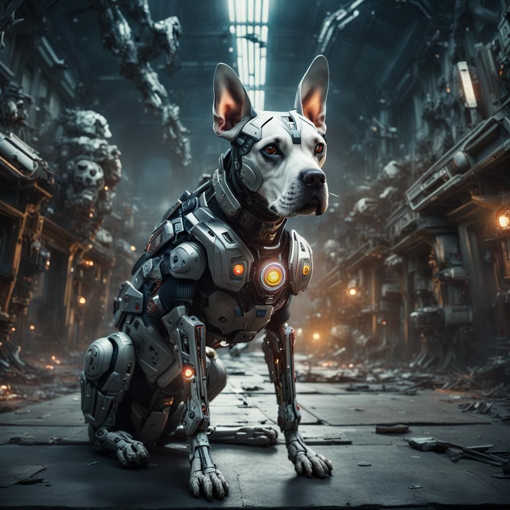 Cyborg Dog Stares Intently: Digital Matte Painting