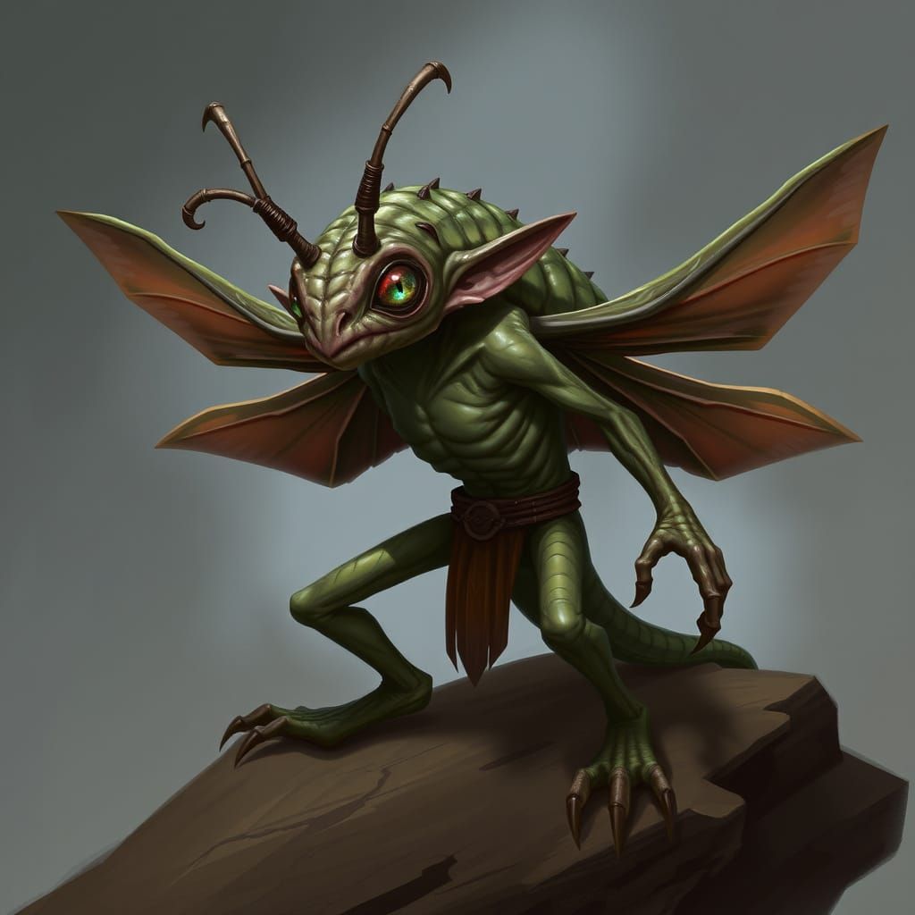 Chitin Goblin Warrior-Priest in Mottled Greenish-Brown Armor