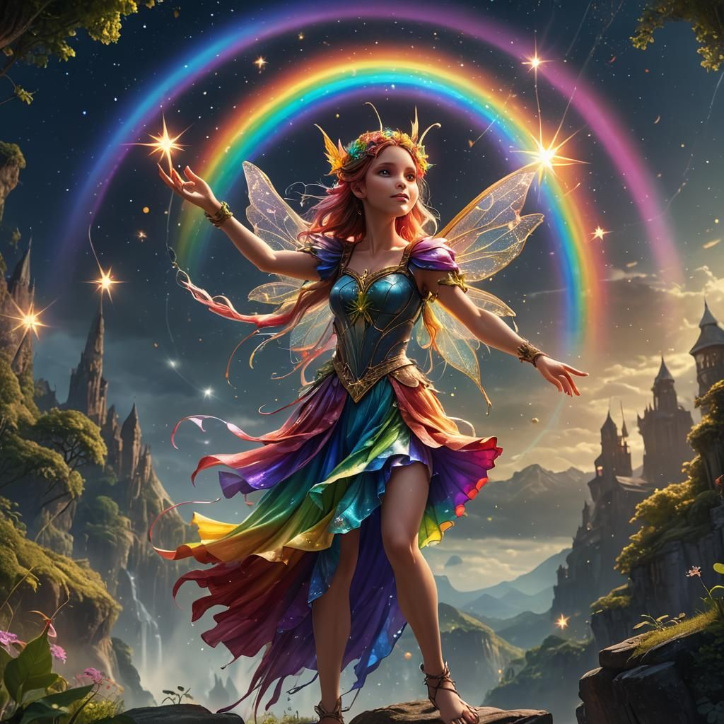Rainbow Fairy Reaching for a Shiny Star